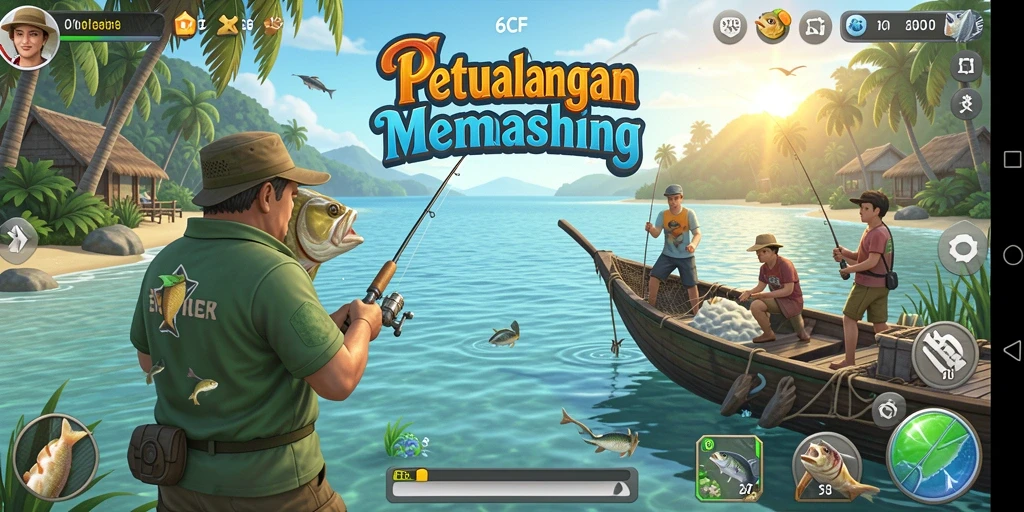 Screenshot gameplay <strong>6CF</strong> menampilkan momen memancing yang seru.