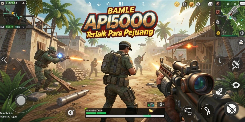 Tangkapan layar utama API5000 menampilkan pertempuran memukau di arena Battle Royale.