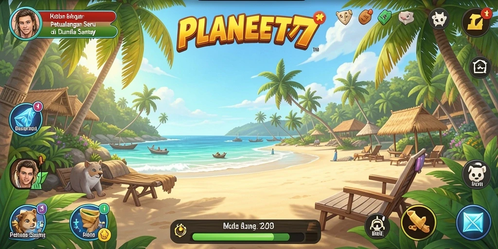 Tampilan gameplay menarik dan penuh warna di PLANET77.