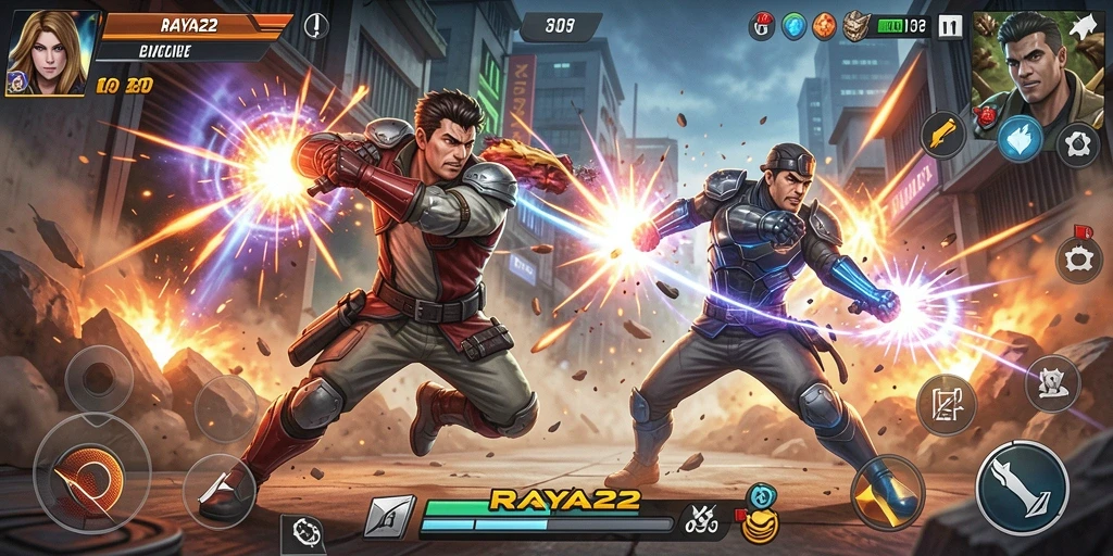 Gameplay RAYA22 dengan pertarungan seru dan aksi menegangkan.