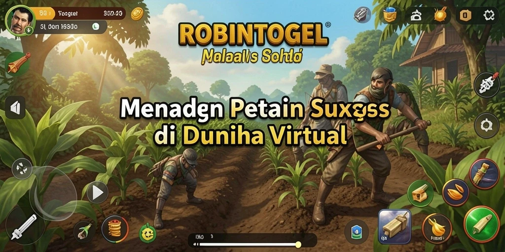 Tampilan gameplay menakjubkan dari ROBINTOGEL dengan elemen Farming yang menyenangkan.