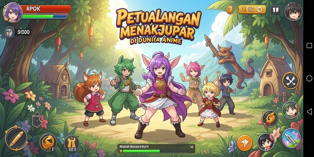 Tampilan gameplay RPOK yang penuh aksi dan karakter anime menarik.