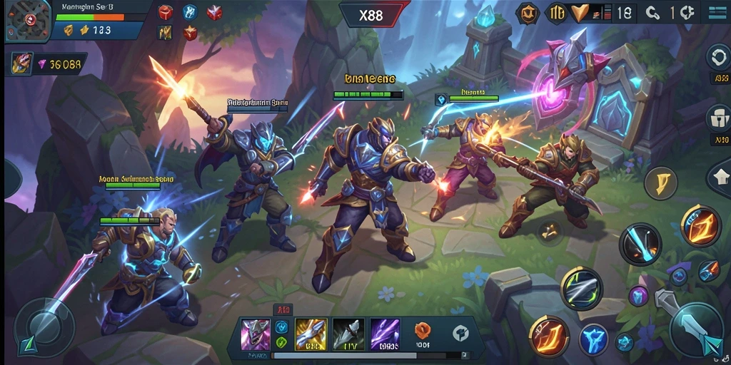 Screenshot X88 menampilkan aksi seru dalam pertempuran tim MOBA.
